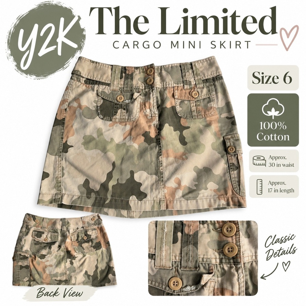 The Limited Womens 6 Y2K Camo Cargo Mini Skirt 100% Cotton Utility Military